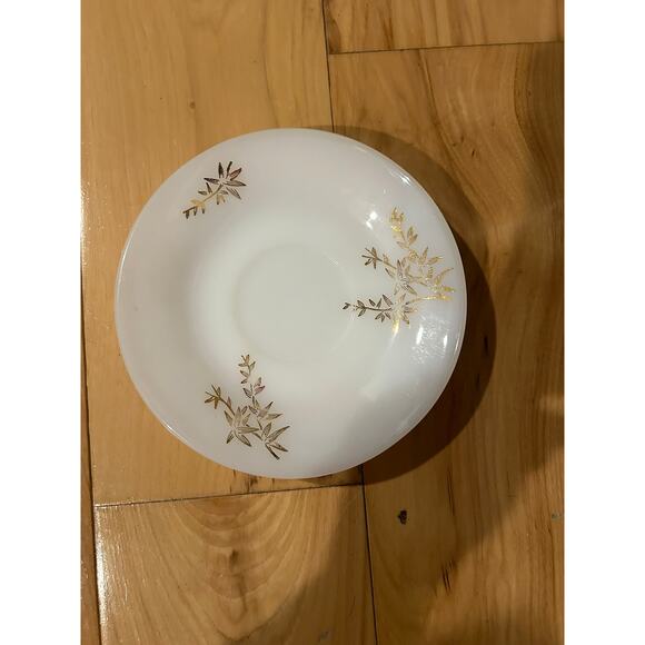 Federal Glass Heat Proof Teacup Coffee 5 Cups/ Saucers Gold Leaf Atomic Vtg  MCM - Picture 3 of 11